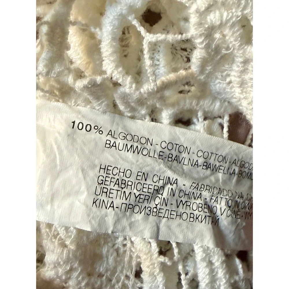 Zara Trafaluc Lace Crop Top Size M White Boho Crochet Long Sleeve Victorian